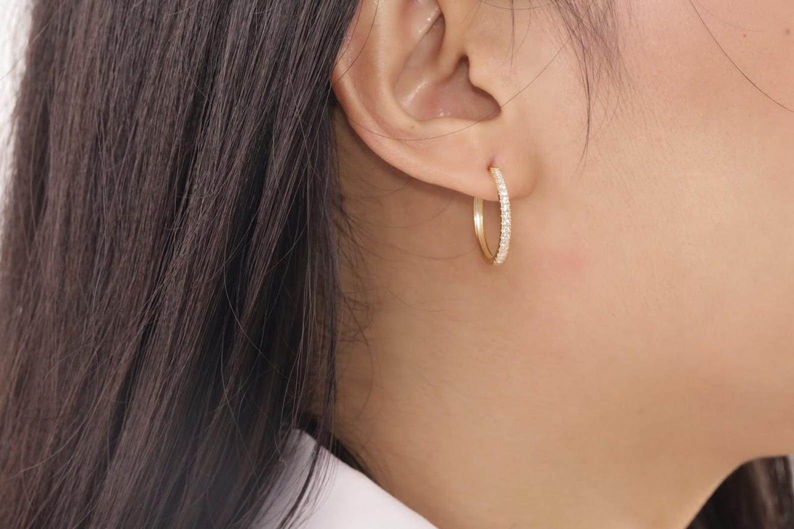 Diamond Hoop Earrings, Minimalist Huggie Hoop Earrings Gift for Women, Gold Earring Gift, Wedding Earrings, Bridesmaid Gift